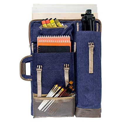 TRANSON Art Portfolio Case Artist Backpack Canvas Bag Large 26” x 19.5” - color: Navy Blue