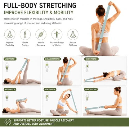 Yoga Strap for Stretching, Non-Elastic Yoga Belt with D-Ring - color: Aqua Green, size: 6Feet/1.8M