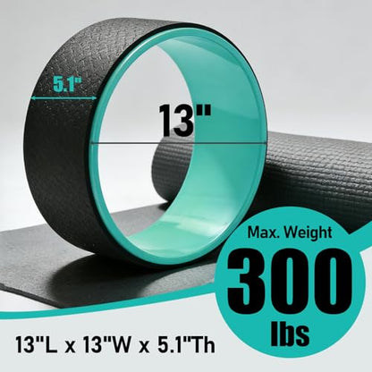 NGT Yoga Wheel 13 inch Yoga Wheel for Back Pain Strongest and Most Comfortable Dharma Yoga Prop Wheel with Free Yoga Bands - color: black-green