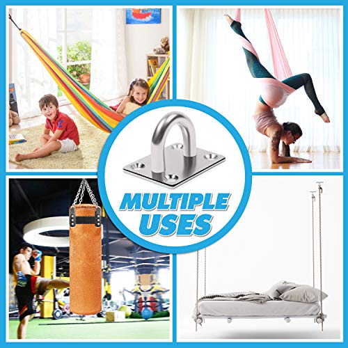 Premium M8 Heavy-Duty Stainless Steel Pad Eye Snap Hook, Ceiling Hook, 4PCS | 2PCS Eye Hooks + 2PCS Snap Hooks, Hanging Kit with Screws for Hammock Chair Swing, Yoga, Gym, Sun Shade Sail, Plant Hangers