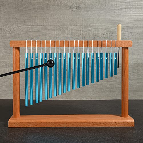 MIHEY 20 Note Bar Chimes Percussion Instrument | Tabletop Blue Wind Chime with Stand & Mallet for Sound Healing, Meditation & Music Therapy - color: Blue