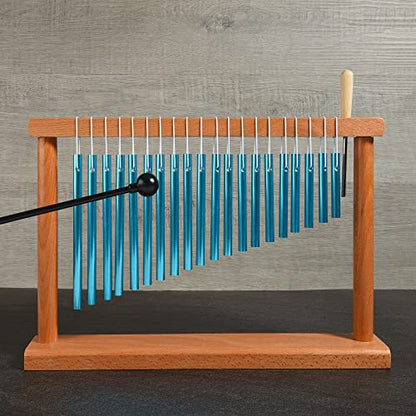 MIHEY 20 Note Bar Chimes Percussion Instrument | Tabletop Blue Wind Chime with Stand & Mallet for Sound Healing, Meditation & Music Therapy - color: Blue