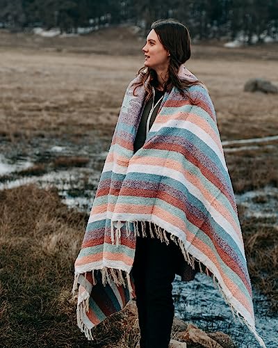 Open Road Goods Aztec Navajo Style Blanket, Throw, or Yoga Bolster - Handwoven Mexican Diamond Blanket (Pastel Blanket) - color: Pastel Blanket
