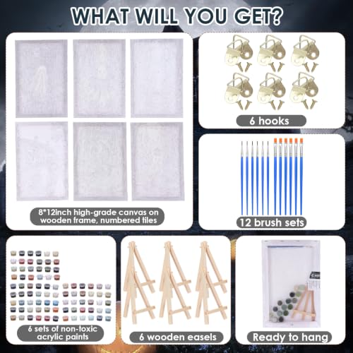 Honoson 6 Pcs Ghost DIY Paint by Number Kits for Adults | Framed Canvases with Easel, Ghost Decor, Acrylic Paints, Brushes for Beginner, Ideal for Haunted Wall Decor and Stress Relief - style: Ghost
