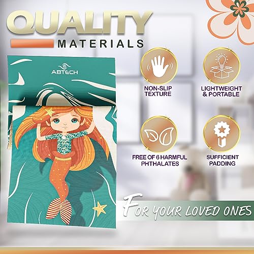 Kids Yoga Mat Set - Comfortable Dinosaur Kid Yoga Mat Boy with 12 Yoga Cards, Storage Bag, Beige Play Mat Thick for Gymnastics Mat, Exercise Mat, No-Toxic and Non-Slip for Ages 3-12 - color: Mermaid