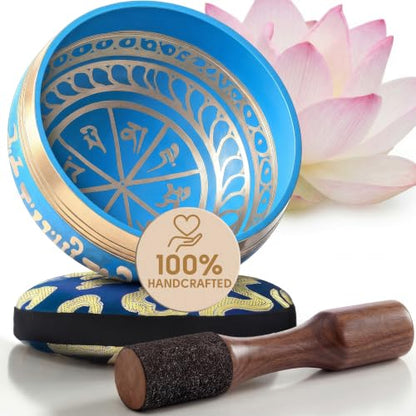 Silent Mind Tibetan Singing Bowl Set – Easy to Play & Beginner Friendly Meditation Bowl with Cushion & Mallet | Stress Relief & Mindfulness | Gift-Ready - color: Blue, size: Without Case