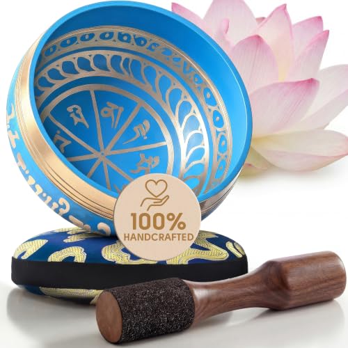 Silent Mind Tibetan Singing Bowl Set – Easy to Play & Beginner Friendly Meditation Bowl with Cushion & Mallet | Stress Relief & Mindfulness | Gift-Ready - color: Blue, size: Without Case