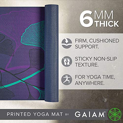 Gaiam Premium Yoga Mat, 6mm Thick Print Mat - color: Lily Shadows