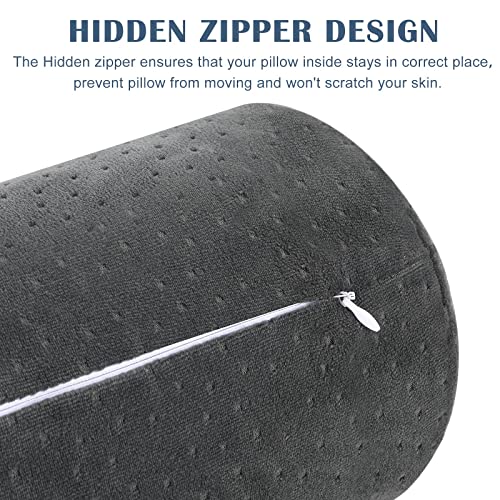 Remerry 2 Pcs 16 x 6 Inches Velvet Neck Roll Pillow Cover with Zipper, Soft Bolster Pillowcases for Cylindrical Pillow (Cover Only, Bolster Not Included)(Ash Black) - color: Ash Black, size: 16 x 6 Inches