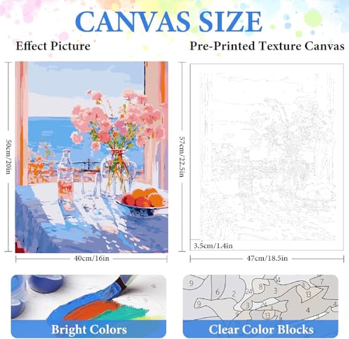 ZRIZQ Paint by Numbers Kit for Adults Beginner,Flowers Landscape,16x20 | Full set with wooden brushes,rolled canvas,rich paints.Calming activity.Beginner friendly.Just open and paint. - color: 16"X20"Rolled Canvas(Frameless)-Flowers 15