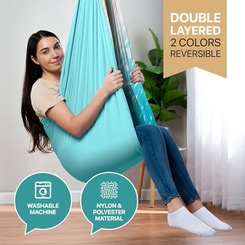 Compression Sensory Swing Adult & Kids, Indoor Outdoor Pod, Holds 300lb | indoor sensory swing for kids, outdoor sensory swing indoor, sensory swing kids, sensory toys, 360 swivel hammock swing - color: Ocean Shoreline