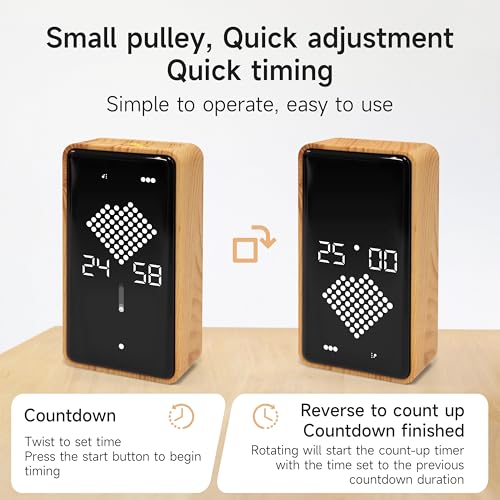 Visual Timer, Rechargeable Digital Hourglass Timer with LED Display - color: Wood Grain Finish