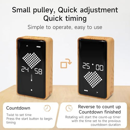 Visual Timer, Rechargeable Digital Hourglass Timer with LED Display - color: Wood Grain Finish