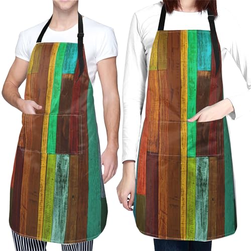 Artist Painting Apron with 2 Pockets Painters Art Aprons Gifts for Women Men - color: Colorful Wooden