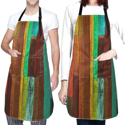 Artist Painting Apron with 2 Pockets Painters Art Aprons Gifts for Women Men - color: Colorful Wooden