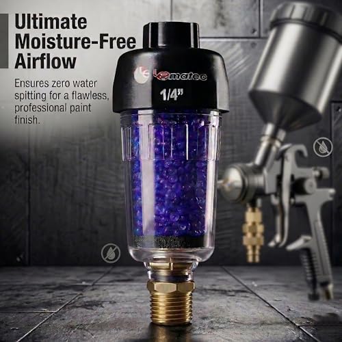 LE LEMATEC Inline Air Dryer & Desiccant Filter for Paint Spray Gun | Compressor water separator, removes oil moisture, 150 PSI, 22 CFM, 1/4in NPT, plasma cutter, pneumatic tools - size: 30-1/2 x 54-1/4 inches