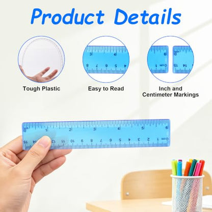 Plastic Clear Ruler Math Set - 6'' 12'' Transparent Straight Ruler, 4'' 6'' Protractor, 30/60 & 45/90 Triangle Ruler,Geometry Math Measuring Tool for School Office Drawing Teachers Kids Supplies Blue - color: Blue