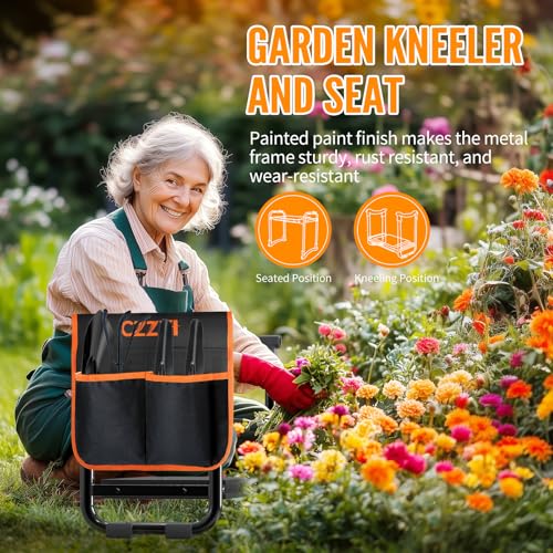 CZZXI Garden Kneeler and Seat, Wider and Thicker Kneeling Pad - color: Black & Orange