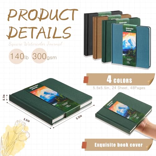 Mooliwe 4Pcs Watercolor Journal 5.5"x5.5" Watercolor Sketchbook,Dark Green - color: Dark Green