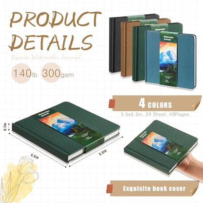 Mooliwe 4Pcs Watercolor Journal 5.5"x5.5" Watercolor Sketchbook,Dark Green - color: Dark Green