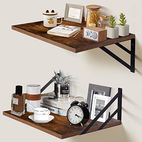 Tectocker-DOU 2 Pc Deep Floating Wall Shelves, Heavy Duty, 16x12, Brown - color: Brown, size: 16W×12D