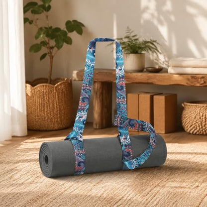 1 Piece Digital Printed Yoga Strap with D Ring,Non Elastic Nylon Webbing Stretch Belt,Mandala Pattern, 72x1.5 Inch,for Pilates Back Opening Exercise Auxiliary