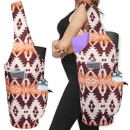Yoga Mat Bag - Large Opening Long Tote Yoga Mat Carrier Holder Bag with Waterproof Wet Zipper Pocket and Drawstring Water Bottle Pocket - Yoga Bag Fit Most Size Mats - color: Boho Camel