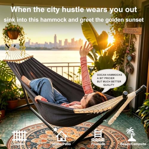 GOCAN Hammock with Bars Large Hammocks bedsize 220x150cm XXL | 500 Lbs Maximum Weight Capacity Removable Support Bar Spacious Double Hanging Hammock for Indoor Outdoor Garden & Balcony Use - color: Dim Grey, size: XX-Large