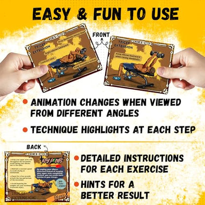 OrangeX Lenticular Workout Cards – Holographic Animated Exercise Guide for 6 Major Muscle Groups, with Tips, Challenges & Beginner-Friendly Weight Training Breakdown