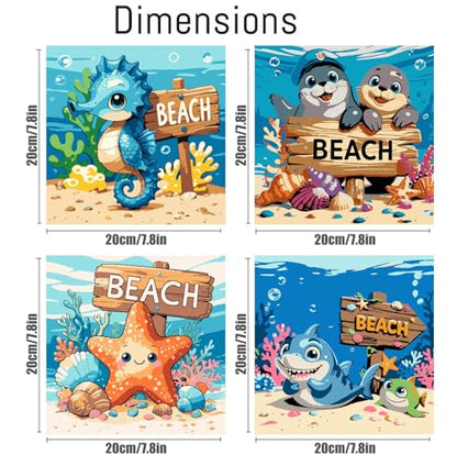 Mrnsiet 4 Pack Framed Paint by Numbers Kit for Kids, Cartoon Animals Paint by Numbers for Kids Ages 8-12, DIY Acrylic Oil Painting Drawing Kit for Children Beginner 8x8 Inch - color: BKH2417+BKH2418+BKH2419+BKH2420-US