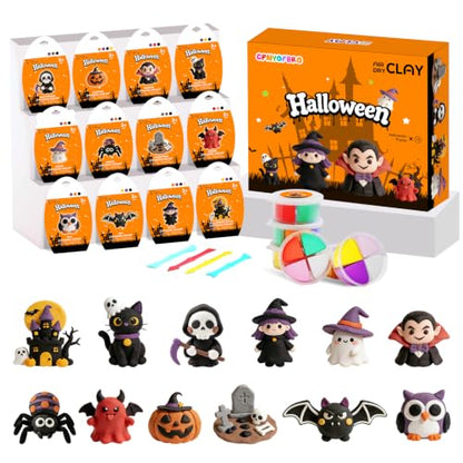 Air Dry Clay Kit - 12 Halloween Modeling Clay for Kids, Complete DIY Clay Craft Set with Sculpting Tools & Step-by-Step Tutorials, Ultra Soft & Non-Sticky Clay, Gift Ideas for Halloween - color: Clay Halloween Kit