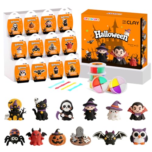 Air Dry Clay Kit - 12 Halloween Modeling Clay for Kids, Complete DIY Clay Craft Set with Sculpting Tools & Step-by-Step Tutorials, Ultra Soft & Non-Sticky Clay, Gift Ideas for Halloween - color: Clay Halloween Kit