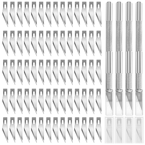 74Pcs Precision Hobby Knife Set Contains 4 Metal Pens Handles and 70Pcs #11 Exacto Knife Refill Blades for Art Cutting Carving, Phone Repair Stencil, Pumpkin Carving, DIY Scrapbooking - color: 74pcs Precision Hobby Knife Set (Silver(