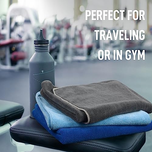 SINLAND Microfiber Gym Towels, Workout Sweat Towel 16x32In - color: Light Blue+blue+grey