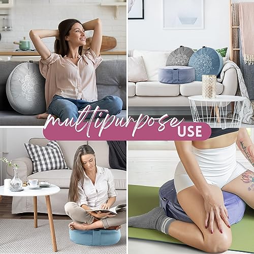 Yes4All Meditation Cushion, Floor Pillow Foam Zafu Buckwheat, Mandala Pattern Yoga Meditation Bolster Pillows, Floor Cushions - color: C. Ash Gray