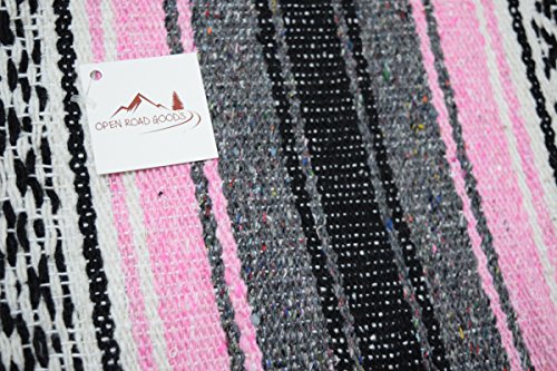 Open Road Goods Pink Mexican Blanket - Authentic Serape Falsa Blanket - Handmade - color: Pink