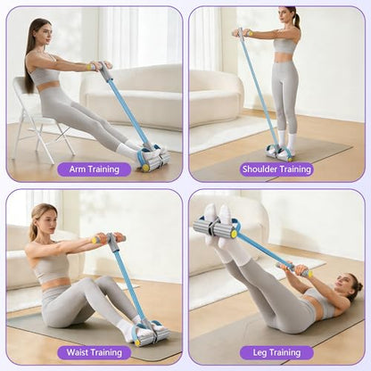 Pedal Resistance Band with Handle, 6-Tube Natural Rubber Exercise Bands - color: Gray & Blue
