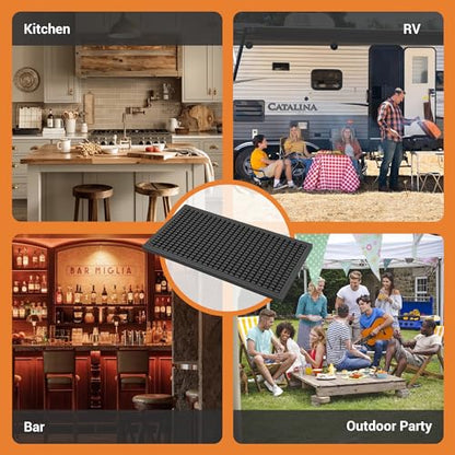 ZJWZLG Bar Mat 5.9"x11.8"(2Pcs) Non-Slip Rubber Bar Mat, Spill Proof & Flat Design,Easy to Clean Textured Surface for Home Bar,Coffee Station, Bartending - Protects Countertops & Glassware (Black). - color: Black, size: 6" x 12"