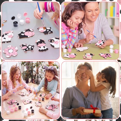 Saypacck 24 Pcs Party Favors Wooden Painting Craft Kits Birthday Party Supplies with Organza Bag for Goodie Bags Fillers Adult Thank You Gifts(Cow) - style: Cow