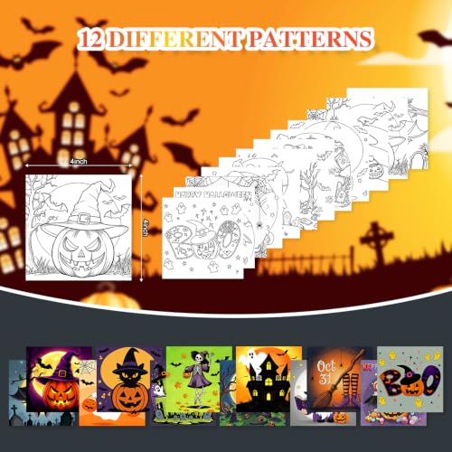 12 Packs Pre Drawn Canvas to Paint, Pre Printed Canvas for Painting, Pre Stretched Canvas Outline Painting Boards for Beginners, Students, Party Favors(4 * 4in) (Halloween) - color: Halloween