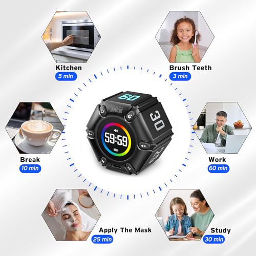 Smart FILP Pomodoro Timer 3/5/10/25/30/60min Preset, Silent & Sound Alarm - color: Real Black
