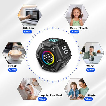 Smart FILP Pomodoro Timer 3/5/10/25/30/60min Preset, Silent & Sound Alarm - color: Real Black