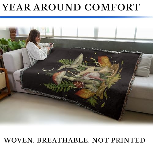 Pure Country Weavers Autumn Mushrooms by Episodic Drawing - Gift Tapestry Throw Blanket Woven from Cotton - Made in The USA (72x54) - color: Autumn Mushrooms, size: 72x54