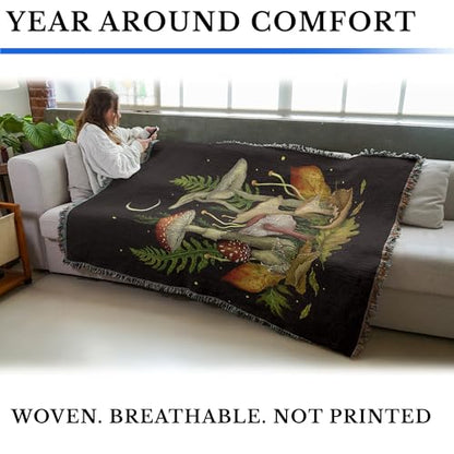 Pure Country Weavers Autumn Mushrooms by Episodic Drawing - Gift Tapestry Throw Blanket Woven from Cotton - Made in The USA (72x54) - color: Autumn Mushrooms, size: 72x54