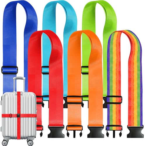 6 Pieces Luggage Straps Patterned Luggage Strap Suitcase Straps Luggage Belt Adjustable Travel Luggage Belt Strap with Quick Release Buckle, 2 inches Wide by 72 inches Long (Assorted Color Style) - style: Assorted Color Style