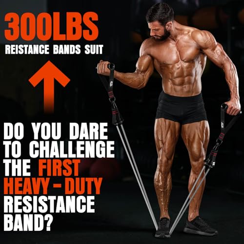 Heavy Resistance Bands for Working Out, 300LBS Exercise Bands with Handles - color: Black, Grey