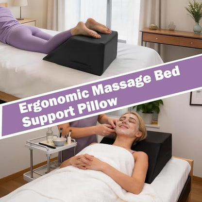 Massage Table Bolster Pillow for Leg Support,Durable 30D Foam with Easy-Clean PUCover,Trapezoidal Elevating Leg Wedge for Physical Therapy 20.4 x 18.5 x 9 Inch(Black)