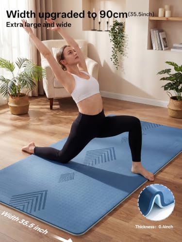 EaseUp Large Yoga Mat 73x35.5x0.4",10mm Thick Non-Slip for Home Workout - color: Blue/sky blue