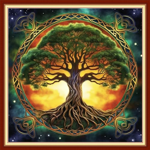 Artvxeay Stamped Cross Stitch Kits Beginners Full Range of Embroidery Starter Kits for Adults Printed Cross Stitching DIY Needlepoint Kit 11CT- (Magic Tree 18x18 inch) - color: ColorArt11