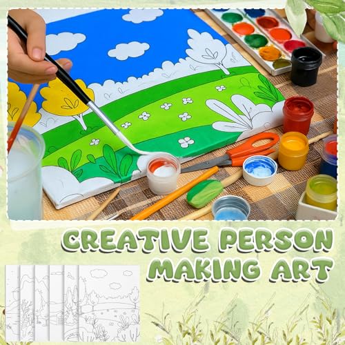 Sherr 96 Pcs 12 Sets Pre Drawn Canvas Kit for Painting Craft Sip and Paint Kit for Adults Pre Printed Canvas Painting Favor for DIY Birthday Gifts Adult's Date Party, 8 x 10 Inches(Landscape) - style: Landscape